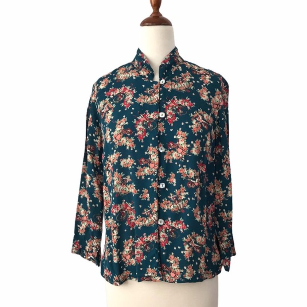 Loco Lindo Blue Floral Western Themed Pinup Blouse